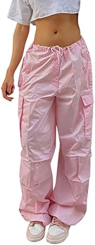 Calça de carga Mulheres Baggy Y2K calças de salão de pernas largas e retas com calças de pára -quedas com