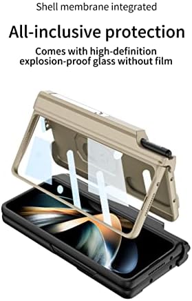 Baili Samsung Galaxy Z Fold 4 Caixa com tampa transitável da câmera e protetor de tela de vidro temperado, Kickstand