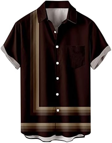 Camisa masculina listrada de manga curta camisa para baixo camisa de lapela seca rápida
