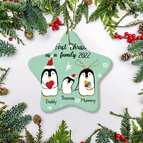 VHGECO Primeira Decoração de Cerâmica de Natal da Família Personalizada - New Baby Bauble Penguin