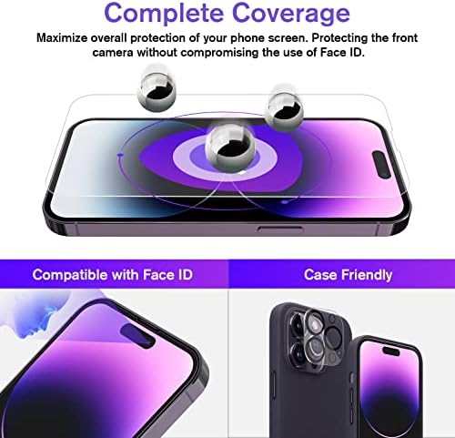 Protetor de tela de vidro temperado Fabunor Compatível com o iPhone 14 Pro com protetor de lente