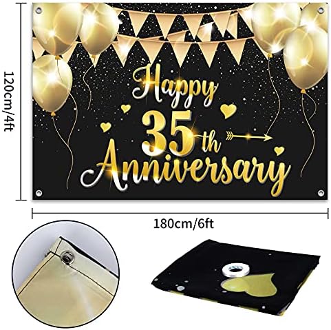 Hamigar 6x4ft Happy 35th Anniversary Banner Banner - 35 Decorações de Aniversário de Casamento Os suprimentos