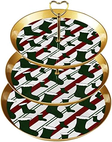 Dragonbtu 3 Cupcake Stand com Rod Gold Rod Plastic Tiered Tower Tower Bandeja Verde Christmas Stocking