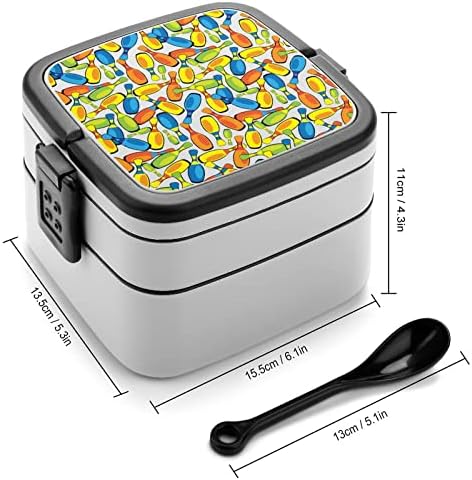 Caixa de boliche colorida Bento Box de camada dupla em um recipiente de almoço empilhável com colher para