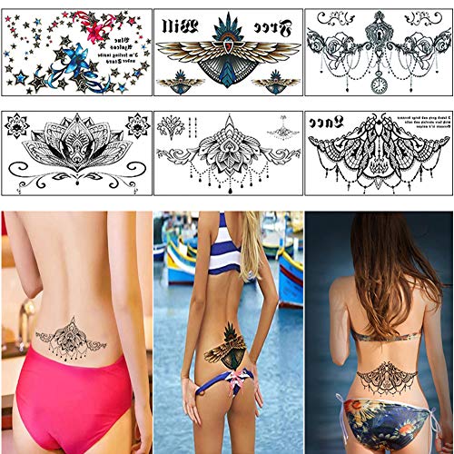Tatuagens sexy no peito lombar, papel de tatuagem temporária para mulheres, adesivos de tatuagem