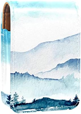 Caixa de batom mini mini com espelho para bolsa, montanhas aquarela Montanhas Nature View Leather