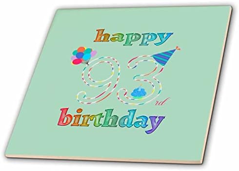 3drose feliz 93º aniversário, cupcake com vela, balões, chapéu, colorido - azulejos