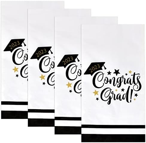 100 turmas de 2023 Graduação guardanapos de convidado preto e dourado papel parabéns parabéns tampo de tampa