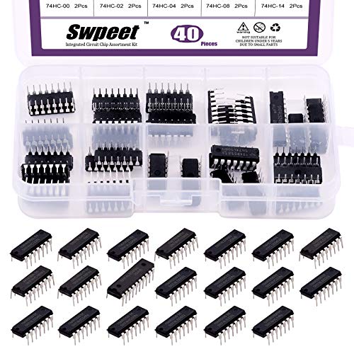 Swpeet 40pcs 20 tipos diferentes 74HCXX e 74LSXX Série Lógica IC Kit de sortimento com contêiner,