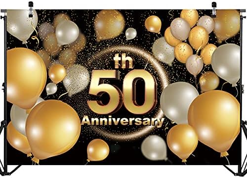 Aakihi 50º aniversário Decorações de festa de casamento feliz 50 banner de cenário preto e dourado, suporte