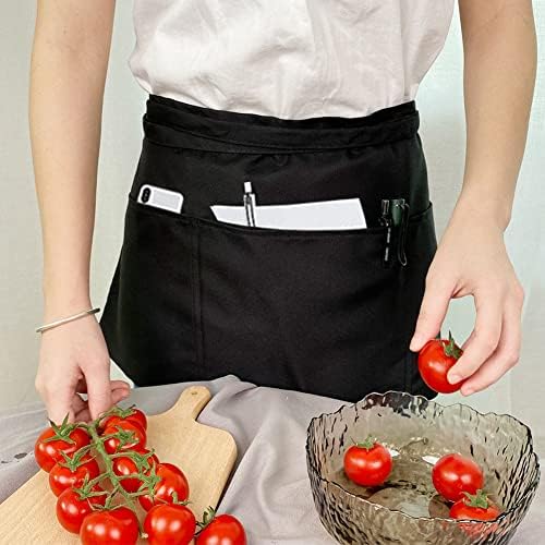 Avental da cintura com 3 bolsos - garçons pretos Avestos curtos, resistentes à água