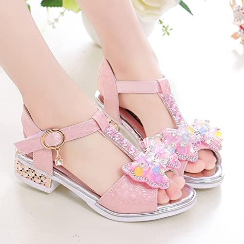 Sapatos infantis moda solas grossas com sandálias de borboleta de diamante de verão aberta da