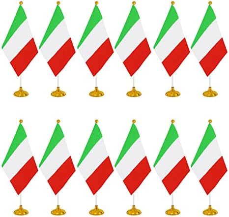 WXTWK 12 pacote Itália bandeira italiana bandeira pequena mini bandeiras de mesa italianas com base de stand,
