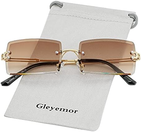 Óculos de sol sem aro Gleyemor para homens para homens, moda de moda sem moldura copos quadrados sem moldura