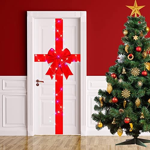 Laço de fita da porta do armário de Natal espiária com luz LED LIGH LIGADO GRANHO DE CRIBO GRAÇO DO CRISTO