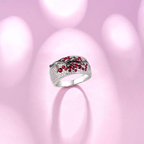 Santuzza 925 Sterling Silver Cherry Ring Cubic Zirconia Tree Branches para mulheres
