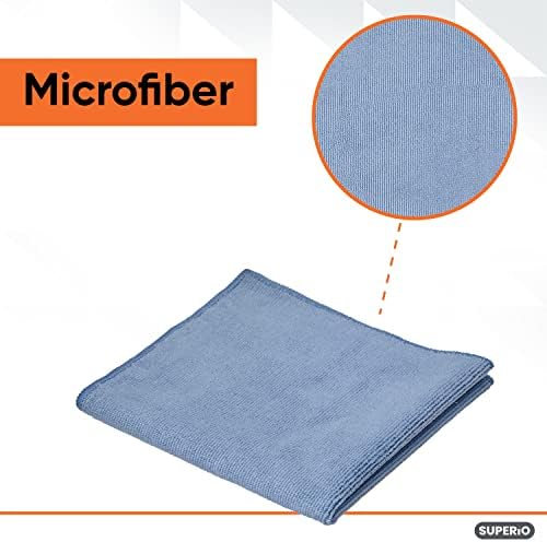 Pano de limpeza de microfibras Superio 16 ”x 16” de lavagem azul para casa, cozinha, automóvel, janela e escritório