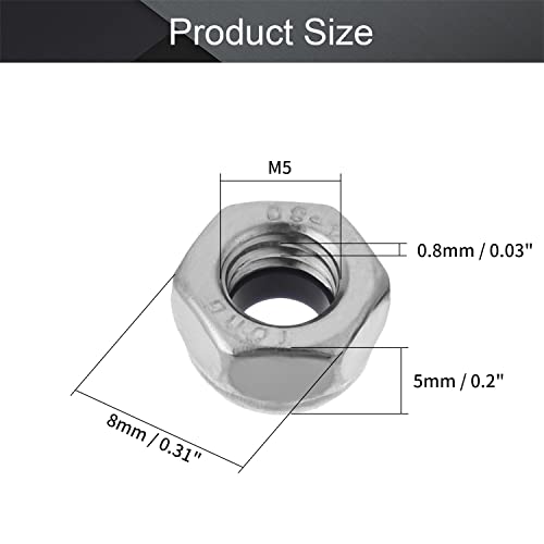 MROMAX M5 x 0,8mm Nylon Inserir porcas hexáticas, 316 aço inoxidável, sem tratamento de superfície,