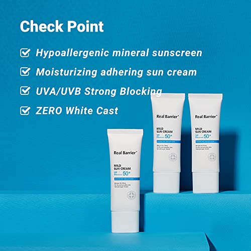Creme de sol suave de barreira real SPF50+PA ++++, 1,35 fl oz, 40ml | Protetor solar mineral para pele sensível
