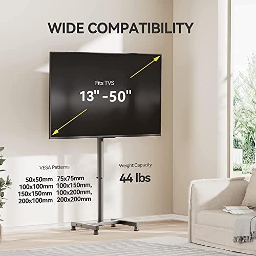 AM Alphamount Floor TV Stand para TVs planas e curvas de 13 a 50 polegadas até 44 libras, piso de monitor