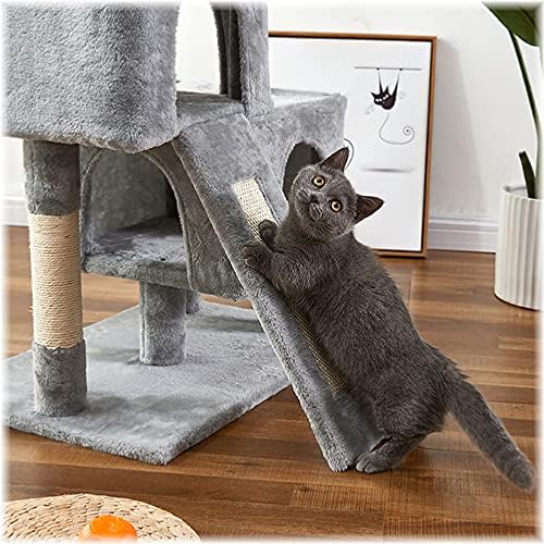 Torre de gato, 34,4 polegadas de gato com tábua de arranhão, 2 condomínios de luxo, torre de gatos para gatos internos,