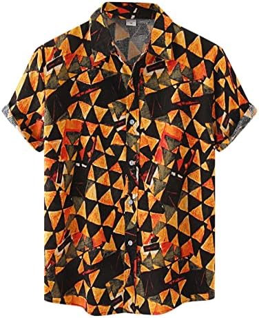 XXBR Mens Casual Button Down Camisas de manga curta Impressão gráfica geométrica Camisa havaiana Summer