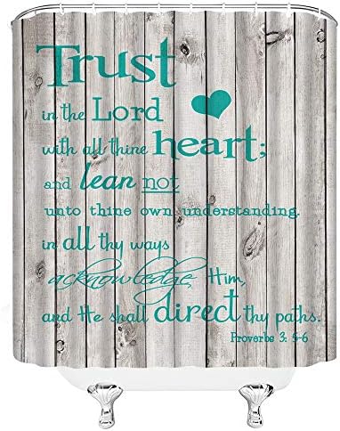 LiveFun Inspirational Quote Shower Curtain Trust no Senhor com todas as teus palavras de motivação cardíaca