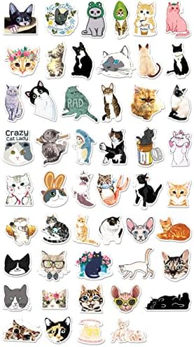 50 PCS Gatos de desenho animado adesivos, adesivos de animais fofos, adesivo estético de desenho animado para
