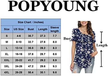 Popyoung Women 2023 Spring-Summer Henley Shirts Button Up Tunic Tops Casual Blusa de manga curta