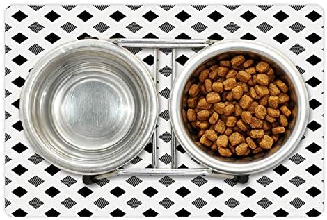 Ambsosonne Monocromo Pet tapete Para comida e água, pequenos quadrados diagonais estilo monótono