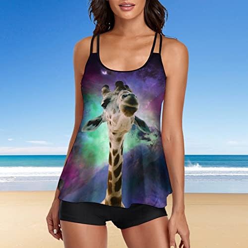 Space Giraffes Tankini Swimsuits para mulheres 2 pedaços Tampa de tanque de banheira com boyshorts