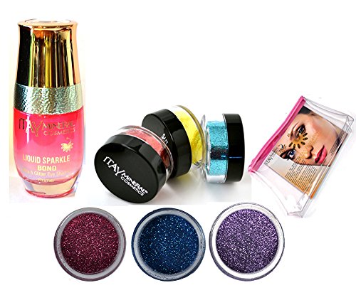 Pacote 5 itens: Itay Liquid Sparkle Bond +3 Sombras de olhos brilham com cores violeta, azul profundo, rosa roxo