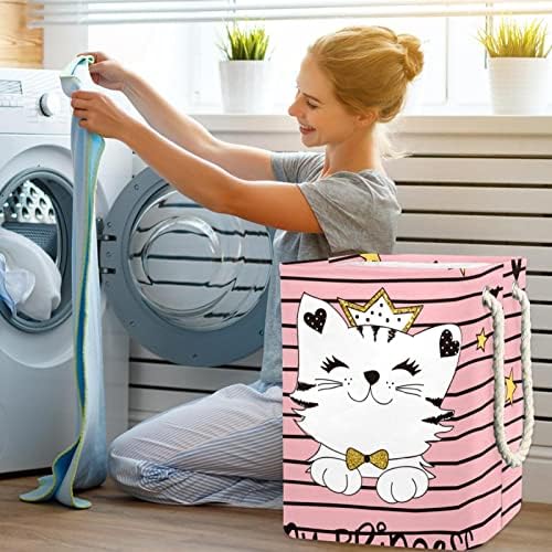 Indomer minha princesa Little Cat Stripe Pink Grande Rapaz Restre a cesta de roupas colapsíveis
