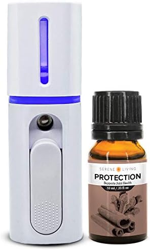 Immono 2.0 Proteção pessoal Difusor essencial + Bundle de óleo essencial de proteção serena - Bundle de 10 ml - difusor portátil portátil para óleos essenciais