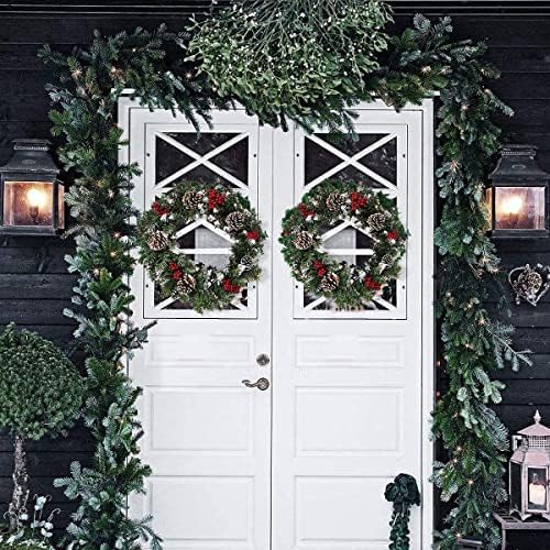 Christing Wreath para a porta da frente, grinalda de Natal iluminada, grinalda de natal prelit com luzes de