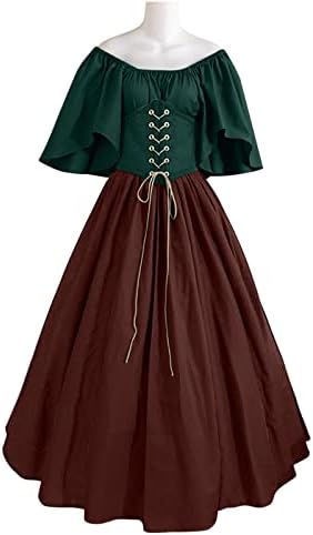 Vestidos irlandeses femininos medieval vintage bloco de cor de renda para cima espartilho manga renascentista