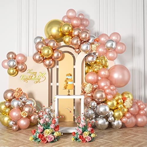 Kit de arco de balão de ouro rosa, 115pcs kit de arco de balão prateado de ouro rosa com ouro rosa e balões de