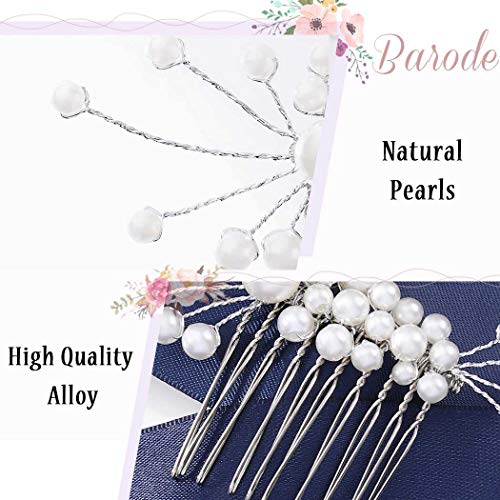 Barode Hair Bridal Hair Combs Silver Pearl Side Peach Acessórios para Cabelo para Mulheres e Meninas