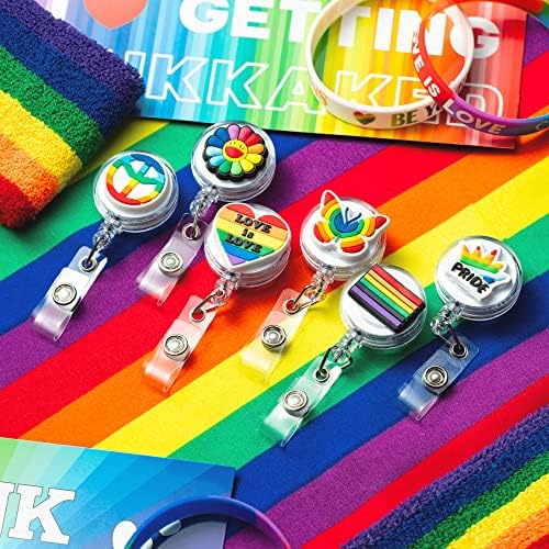 Eartim 6pcs lgbtq orgulho portadores de distintivos retráteis, titular de bobina de crachá lésbica gay lésbica