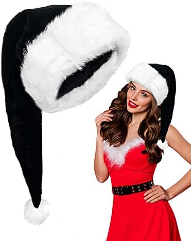 Wakdiz Long Black Papai Noel para adultos Deluxe White Santa Xmas Black Christmas Hap
