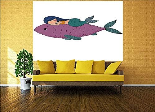 116x83 polegadas mural de parede, sereia de bebê dormindo no topo peixe gigante feliz melhor amigo amigas