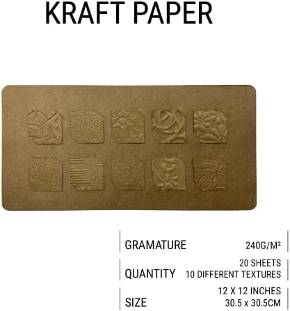 Tex Papel | 20 Folhas de papel texturizadas kit 240 GSM + 1 Pasta de papel Kraft 420 GSM | Suprimentos de scrapbooking,