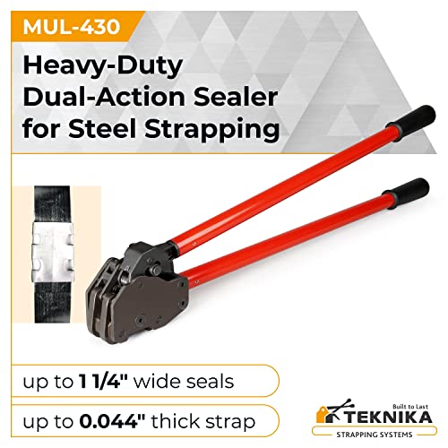 Teknika MUL-430 Sealador de ação dupla pesada para cinta de aço, largura da correia de 1-1/4