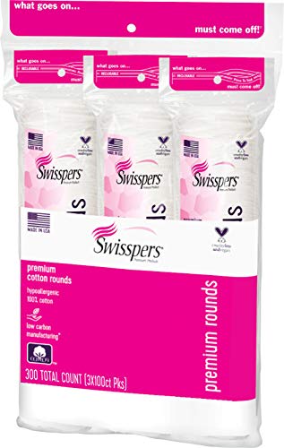 Swisspers Premium de algodão natural, hipoalergênico, sacolas reclosáveis, bolsas de 100 contagens,