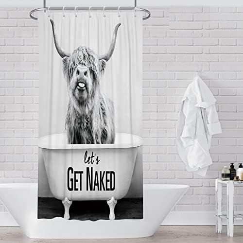 Coxila Get Naked Highland Cow Shower Curtaina