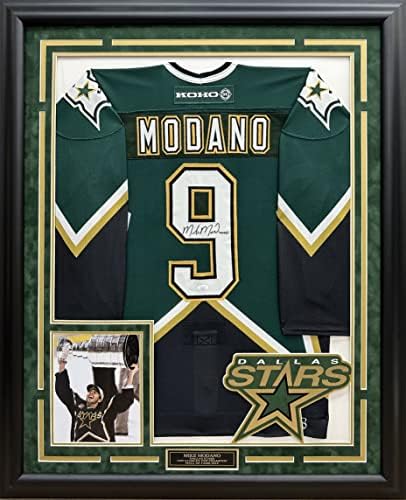 Mike Modano autografou assinado com a mão personalizada emoldurado Dallas Stars Jersey - JSA COA