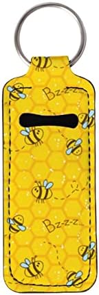 Afpanqz fofo de abelha estampa de chapstick titular com chaveiro amarelo de viagem leve para maquiagem
