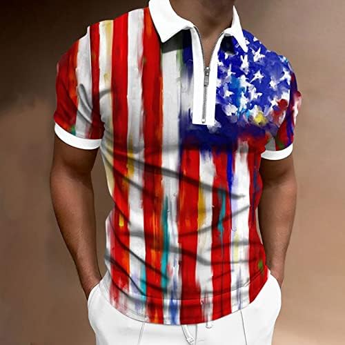 2023 Novo masculino 3D Impressão digital com zíper de lapela de manga curta camisa casual camisa de camisa masculina
