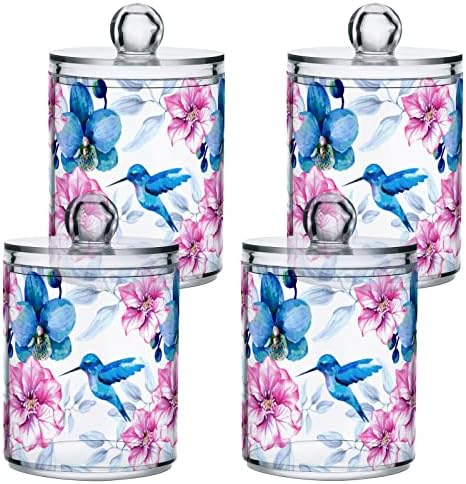 Yyzzh aquarela -collor hummingbird orquídea Flor Floral Pattern 4 Pack Pack Qtip Dispenser para algodão Swab Ball