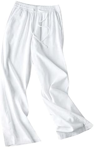 Calças de perna larga de feminino Oplxuo Cantura Alta cintura Palazzo calças de linho de algodão Casual Summer